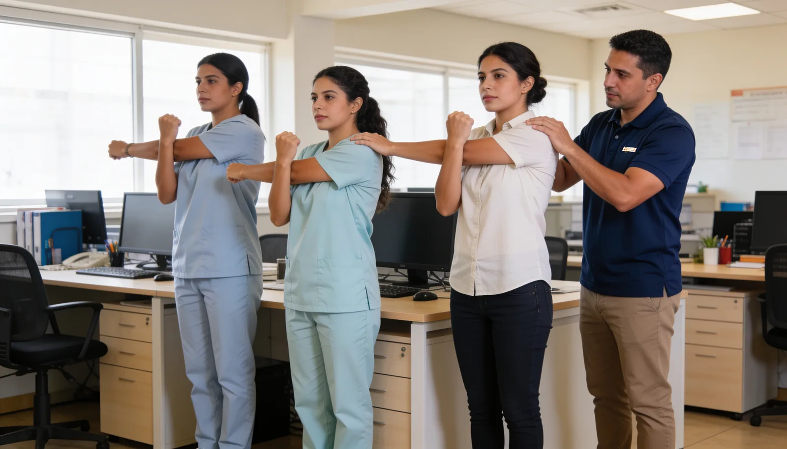 Clinic employees following a THA instructor