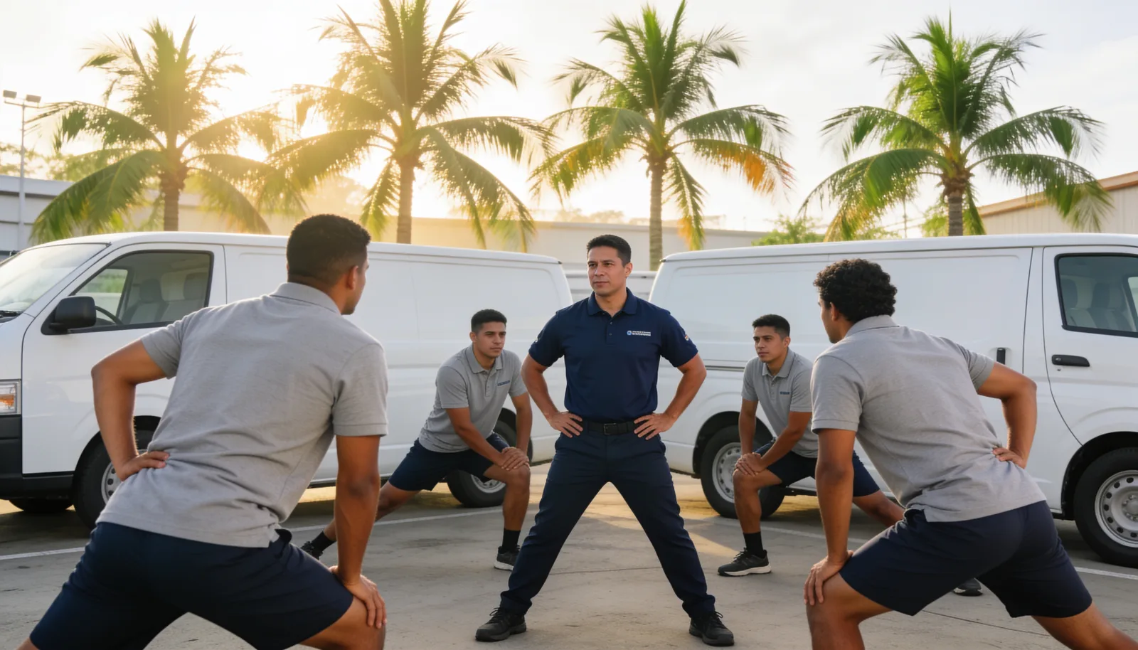 Drivers following a THA instructor in the base yard
