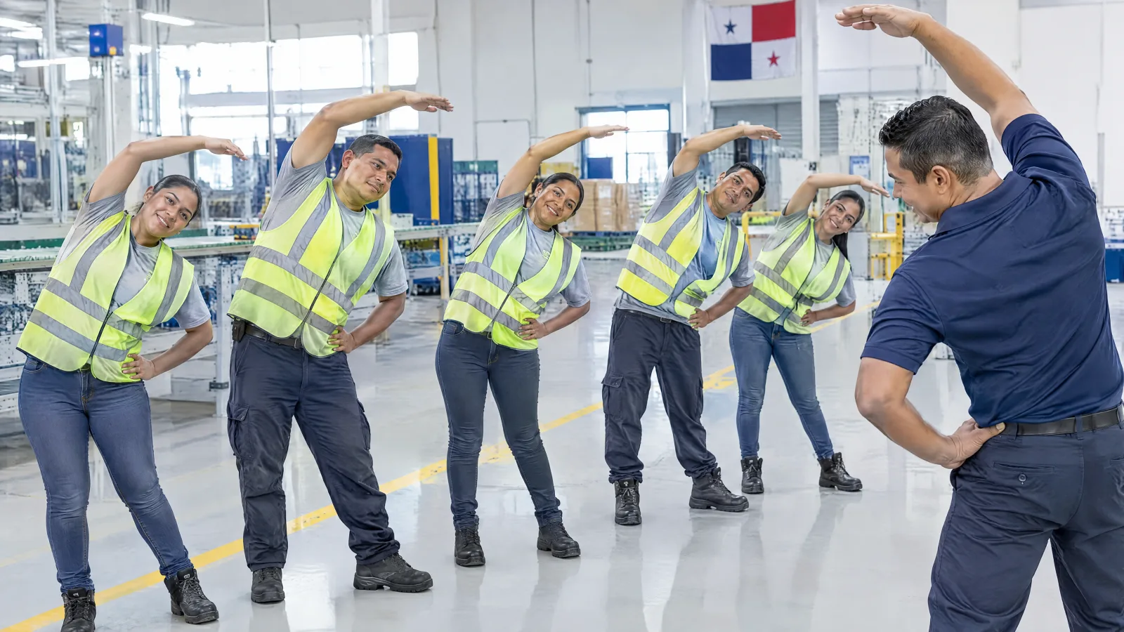 Industrial plant workers following an active break