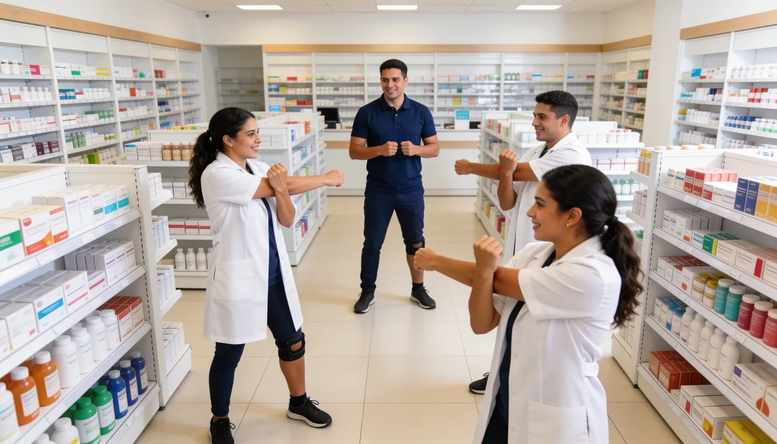 Pharmacy team following a THA instructor