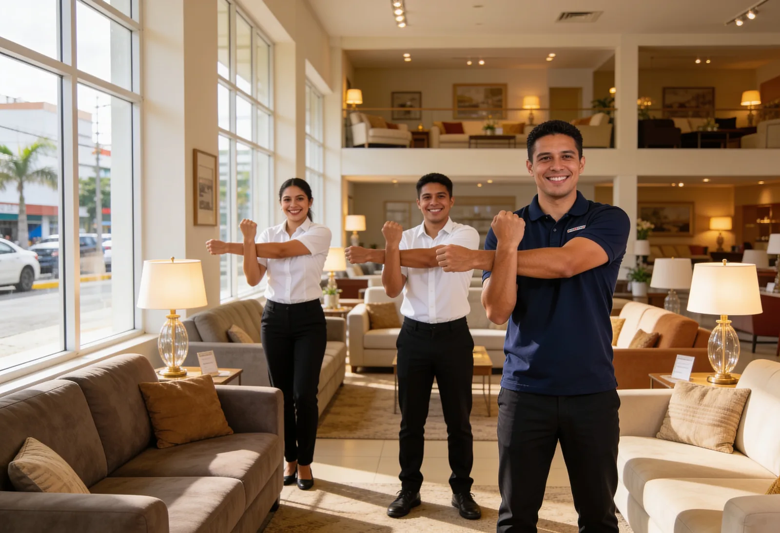 Sales team following a THA instructor in a showroom